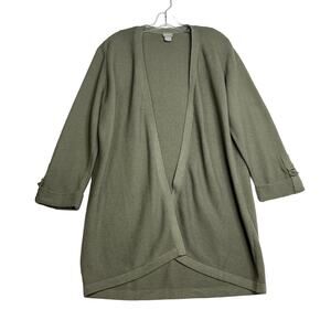 Textured Tab Sleeve Cardigan Open Front Green Womens 2 Large